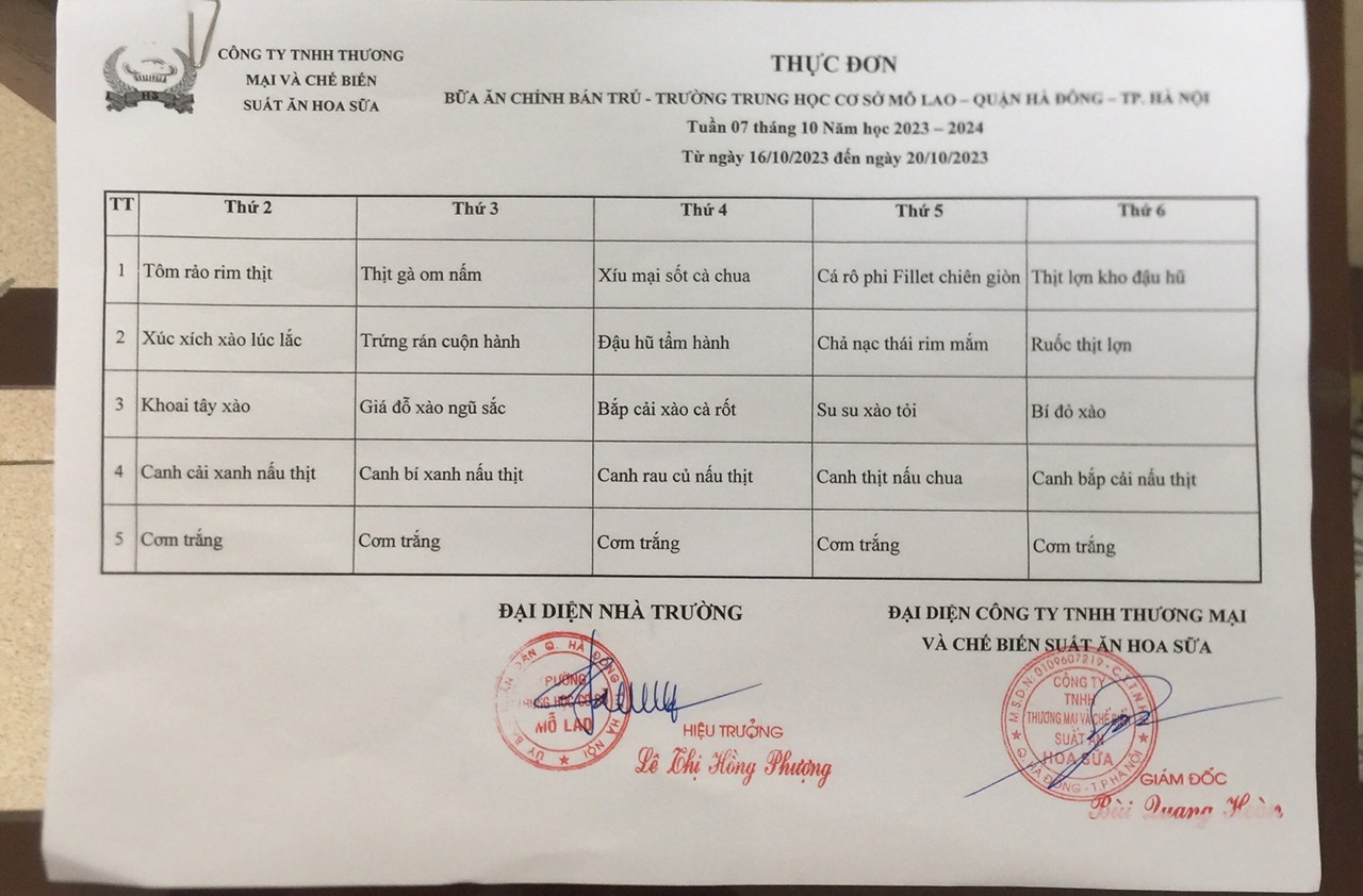 THực đơn tuần 7