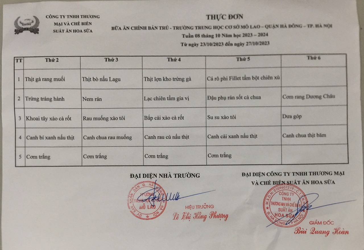 thực đơn tuần 8
