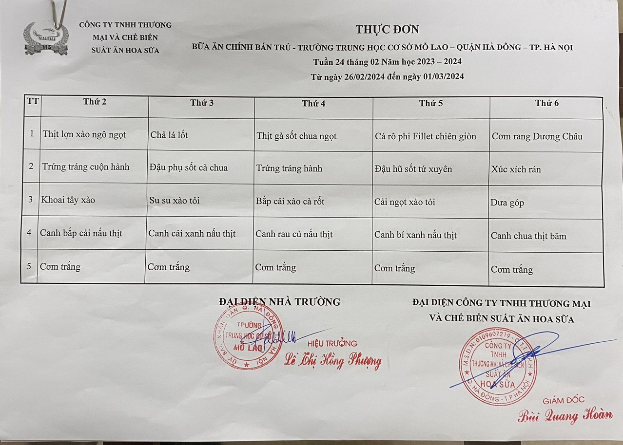 thực đơn tuần 24