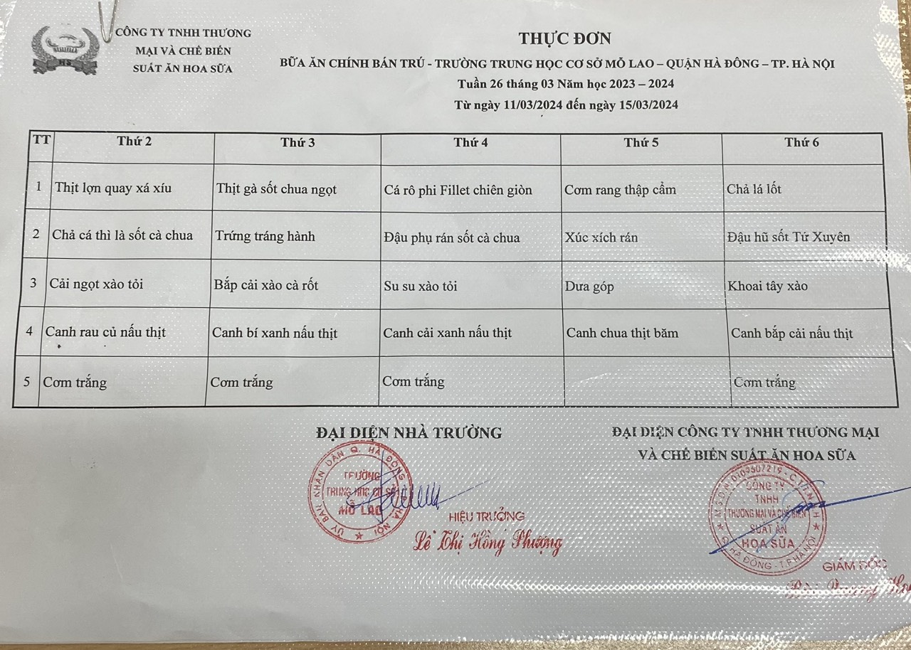 Thực đơn tuần 26