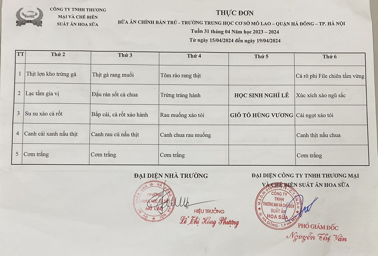 THực đơn 31