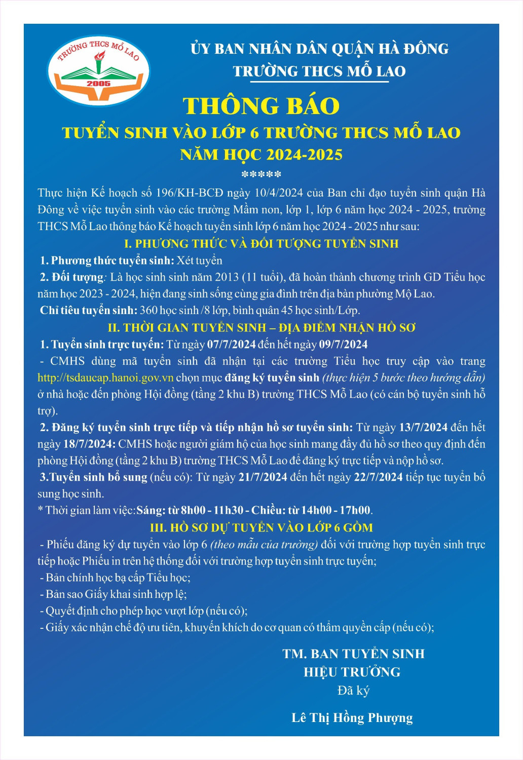 Thông báo tuyển sinh 2024 2025